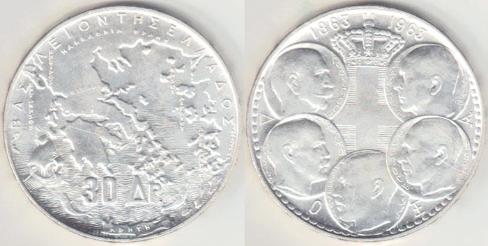 1963 Greece silver 30 Drachmai (Unc) A001746
